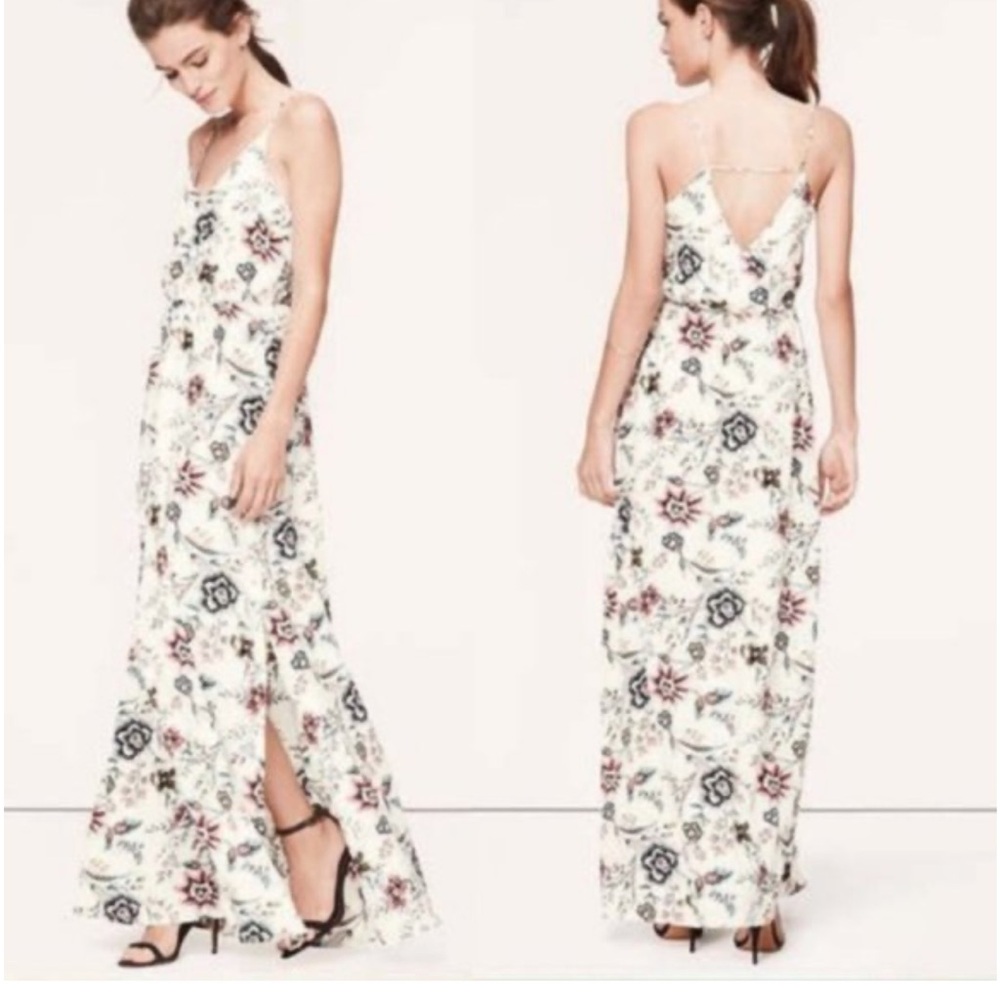 LOFT White Floral Maxi Dress